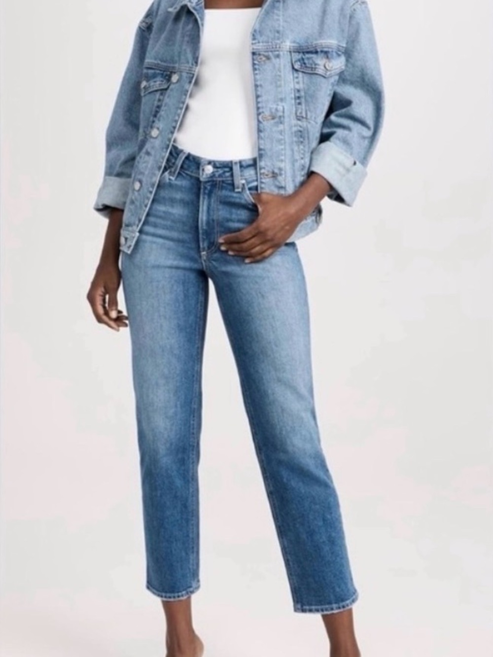 PAIGE Sarah Straight Ankle Mid Wash Jeans Organic Cotton Sz 27 EUC